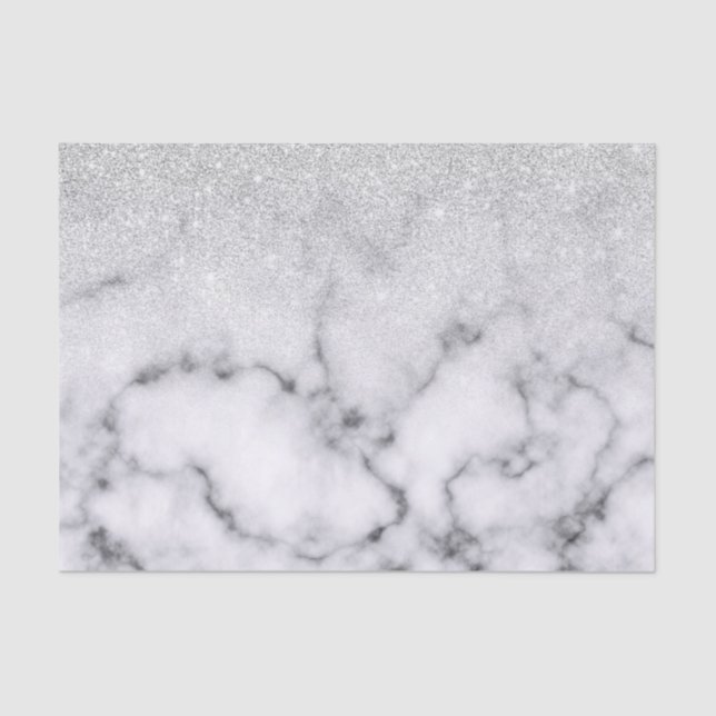 Glamourous Silver White Glitter Marble Gradient Tissue Paper (Front)