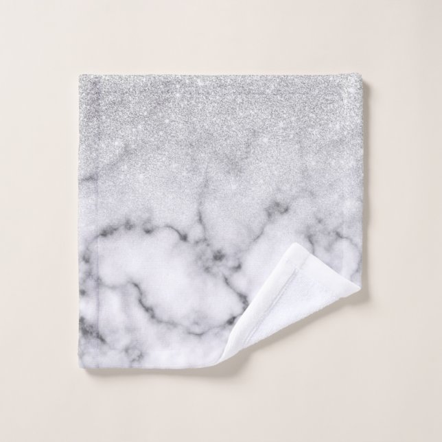 Glamourous Silver White Glitter Marble Gradient Wash Cloth (Wash Cloth)