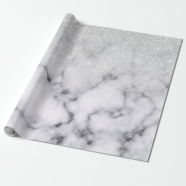Glamourous Silver White Glitter Marble Gradient Wrapping Paper (Unrolled)