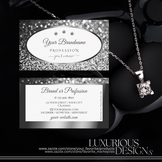 Glamourous Silver White Sparkle Glitter Diamonds Business Card (Creator Uploaded)