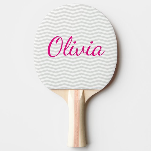 Glamourous Simplicity Grey Chevron with Bold Name Ping Pong Paddle (Front)