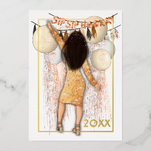 Glamourous Sip Sip Hooray New Year Greetings Foil Holiday Card