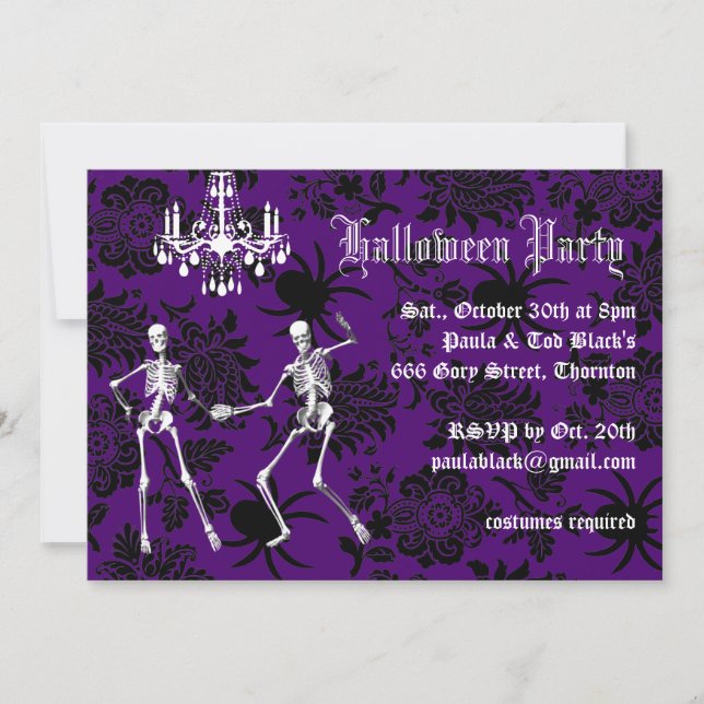 Glamourous Skeletons Halloween Costume Party purpl Invitation (Front)