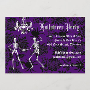 Glamourous Skeletons Halloween Costume Party purpl Invitation