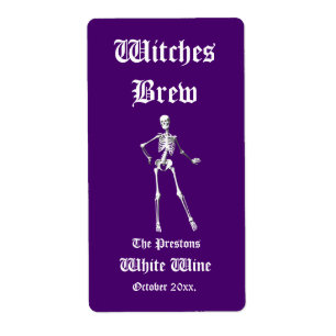Glamourous Skeletons Witches Brew Wine Label purpl