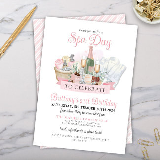 Glamourous Spa Day Champagne Chocolate Birthday Invitation