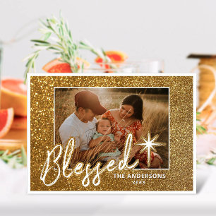 Glamourous Sparkle Glitter Blessed Happy Holidays Holiday Card