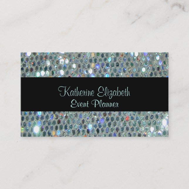 Glamourous Sparkly Glittery Glitzy Silver Bling Business Card (Front)