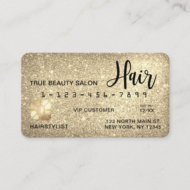 Glamourous Sparkly Gold Glitter Credit Card Hair (Front)