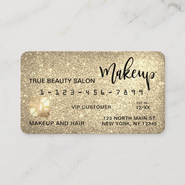 Glamourous Sparkly Gold Glitter Credit Card Makeup (Front)