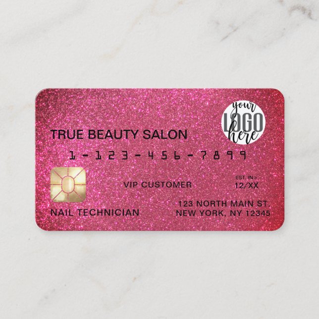Glamourous Sparkly Pink Glitter Credit Card Logo (Front)