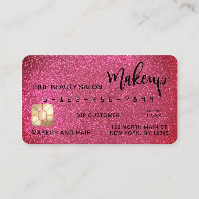 Glamourous Sparkly Pink Glitter Credit Card Makeup (Front)