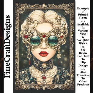 Glamourous Steampunk Woman, Ornate BY8 Decoupage Tissue Paper