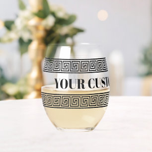 Glamourous stemless wine glass with Greek key prin