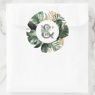 Glamourous Summer Greenery   Boho Wedding Monogram Classic Round Sticker