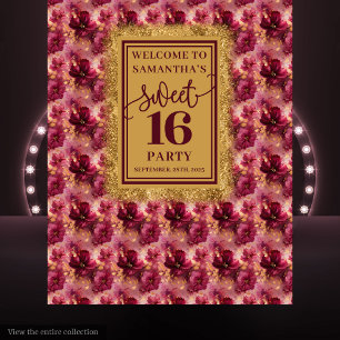 Glamourous Sweet 16 Blush Burgundy Gold Banner Tapestry