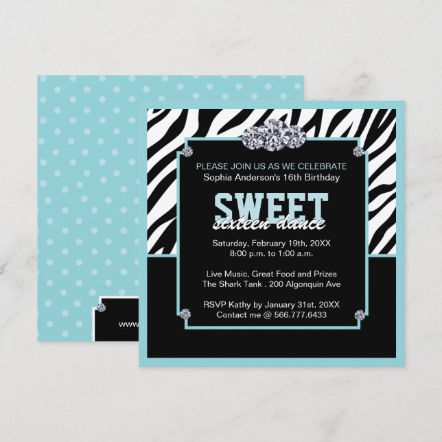 Glamourous Sweet Sixteen Birthday Party Invitation (Front/Back)