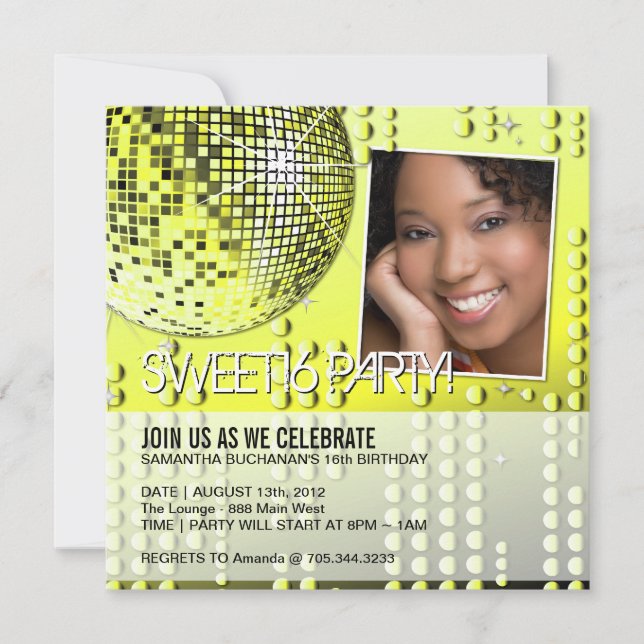 Glamourous Sweet Sixteen Disco Ball Invitation (Front)