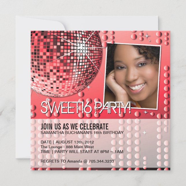Glamourous Sweet Sixteen Disco Ball Invitation (Front)