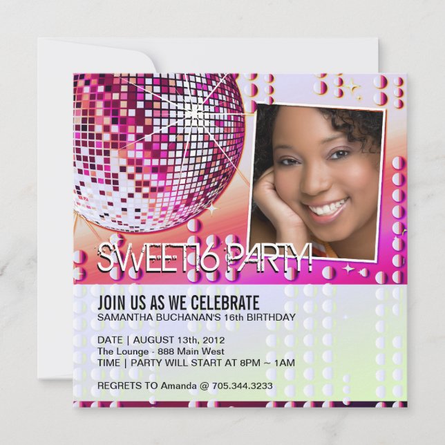 Glamourous Sweet Sixteen Disco Ball Invitation (Front)