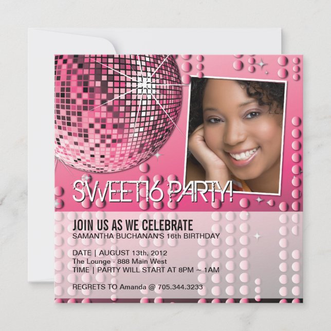 Glamourous Sweet Sixteen Disco Ball Invitation (Front)