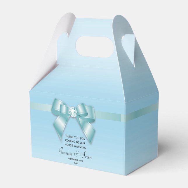 Glamourous Teal Bow & Ribbon House Warming Favour Box (Front Side)