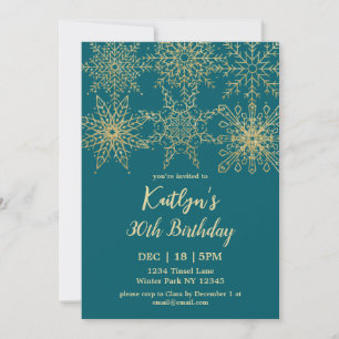 Glamourous Teal Gold Winter 30th Birthday Invitation