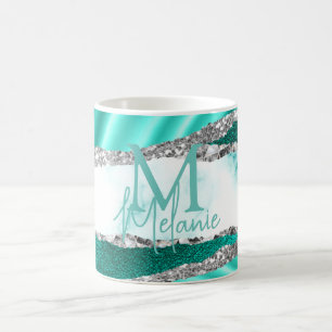Glamourous Teal Marble & Silver Glitter Coffee Mug