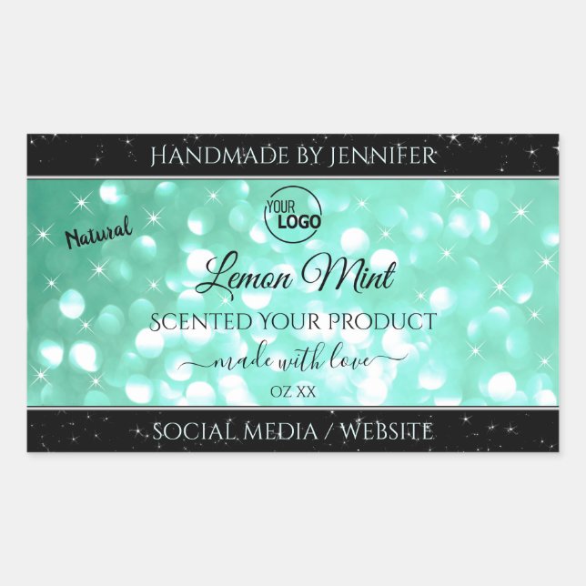Glamourous Teal Sparkle Glitter Logo Product Label (Front)