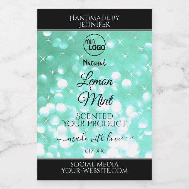 Glamourous Teal Sparkle Glitter Logo Product Label (Single Label)