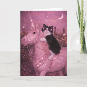 Glamourous Unicorn Cat Under Sparkling City Card
