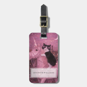 Glamourous Unicorn Cat Under Sparkling City Luggage Tag