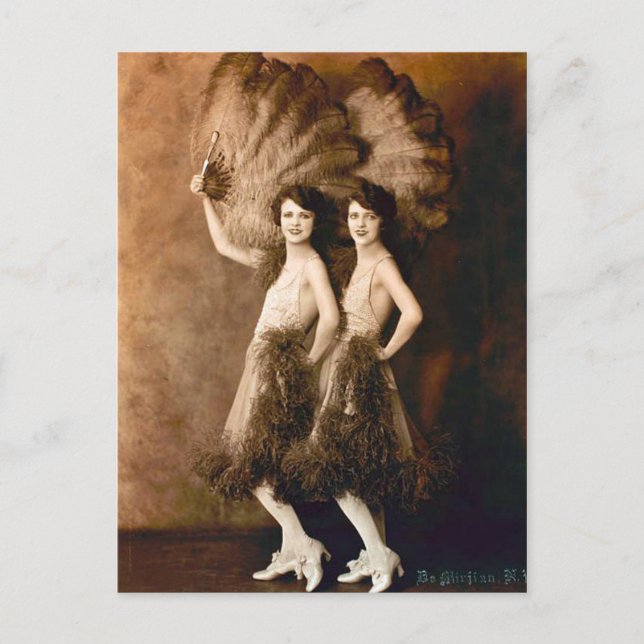 Glamourous Vaudeville Dancer Duo Vintage Feathers Postcard (Front)