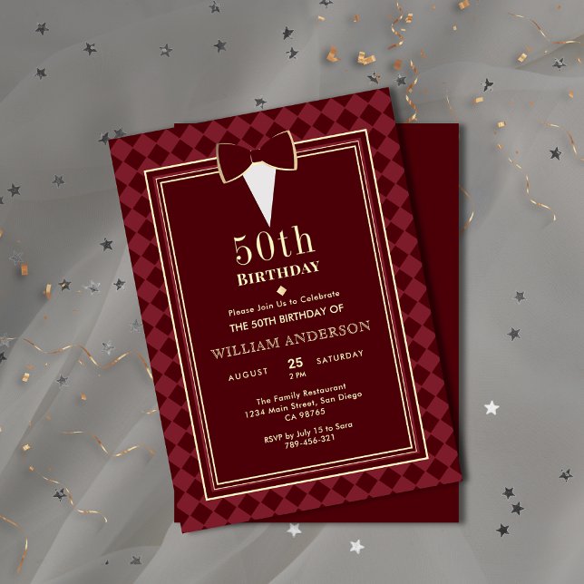 Glamourous Velvet Burgundy Gold Tuxedo Theme Party Invitation (Glamorous Velvet Burgundy Gold Tuxedo Theme Party Invitation )