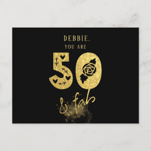 Glamourous Virtual Black and Gold 50 & Fab Birthda Invitation Postcard