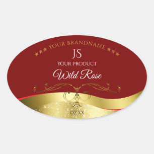 Glamourous Wavy Gold Decor Dark Red Monogram Label
