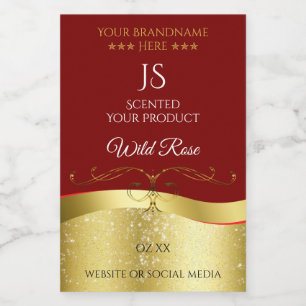 Glamourous Wavy Gold Decor Dark Red Monogram Label
