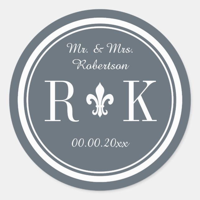 Glamourous wedding monogram party favour stickers (Front)