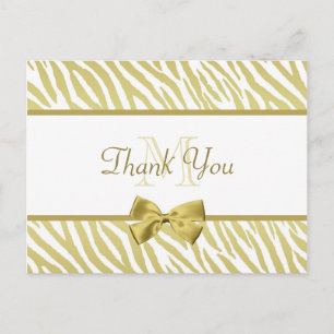 Glamourous White and Gold Zebra Print Thank You Postcard