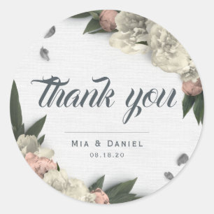 Glamourous White and Peach Floral Peonies Classic Round Sticker