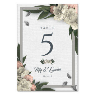 Glamourous White and Peach Floral Peonies Table Number