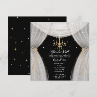 Glamourous White Black and Gold Sweet Sixteen Inv Invitation