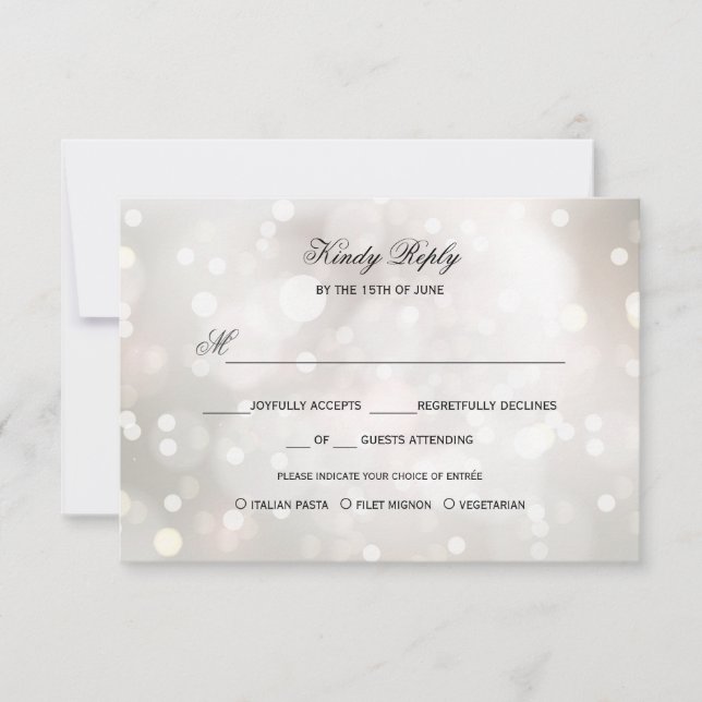 Glamourous White Glitter SILVER RSVP MENU CHOICE (Front)