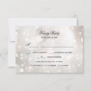 Glamourous White Glitter SILVER RSVP MENU CHOICE