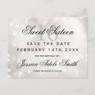 Glamourous White Glitter  Sweet 16 save the date Postcard
