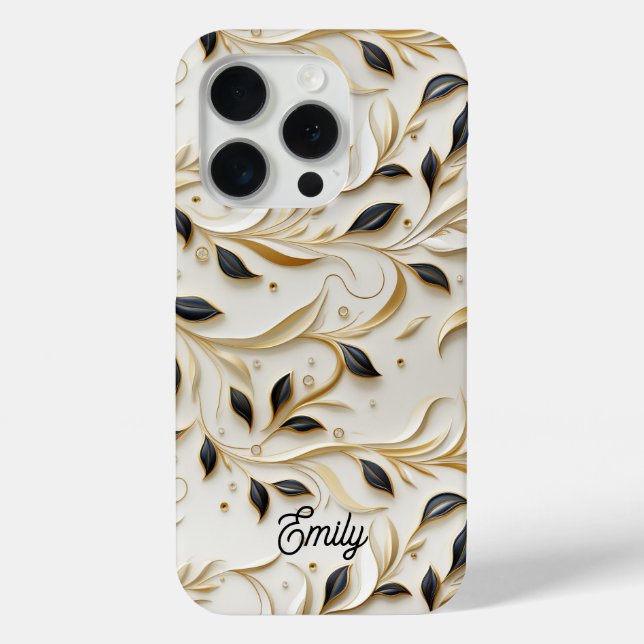 Glamourous White Gold & Black Seamless Patterns Case-Mate iPhone Case (Back)