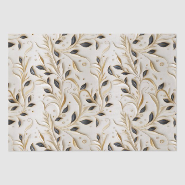 Glamourous White Gold & Black Seamless Patterns Tissue Paper (Front)