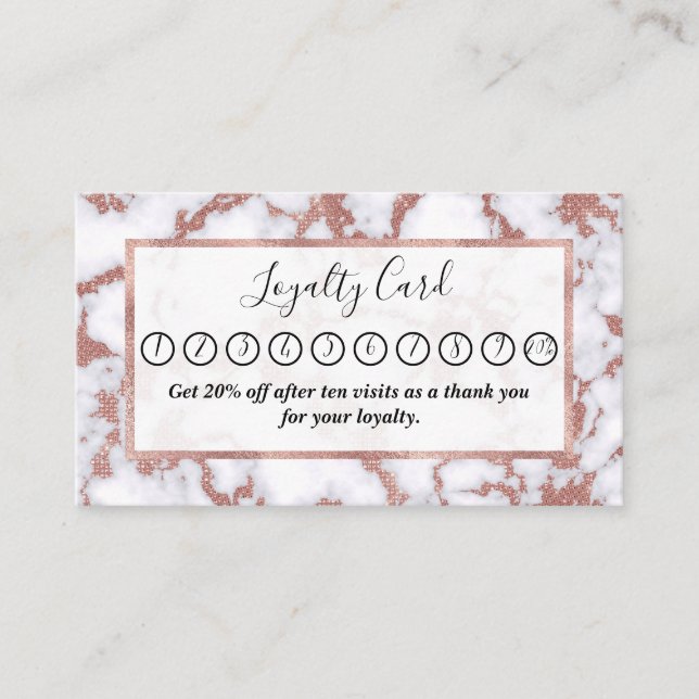 Glamourous White Rose Gold Glitter Marble Pattern Loyalty Card (Front)