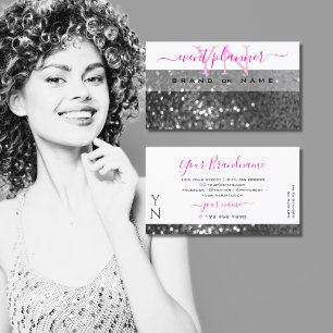 Glamourous White Silver Sparkling Glitter Monogram Business Card