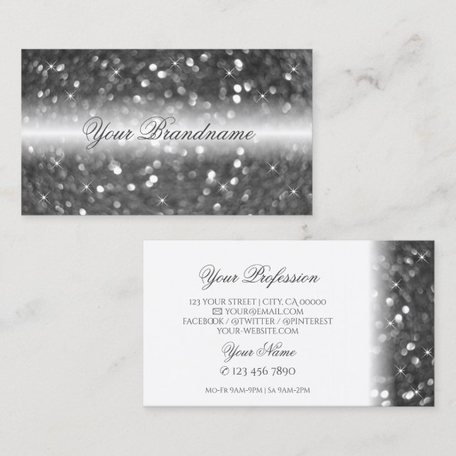 Glamourous White Silver Sparkling Glitter Stylish Business Card (Front/Back)